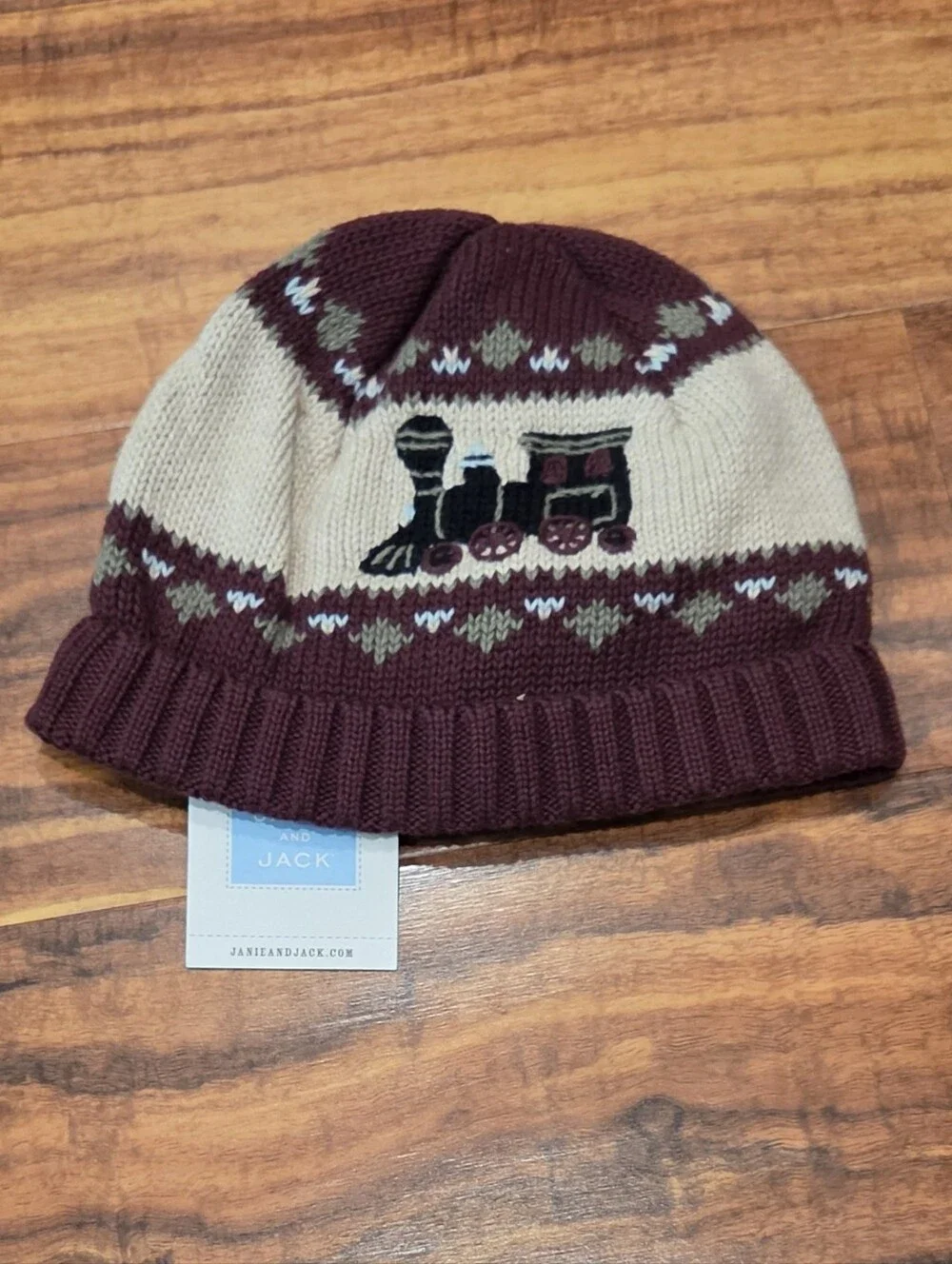 Janie and Jack EUC 18-24 Months Burgundy Train Fair Isle Hat and Scarf